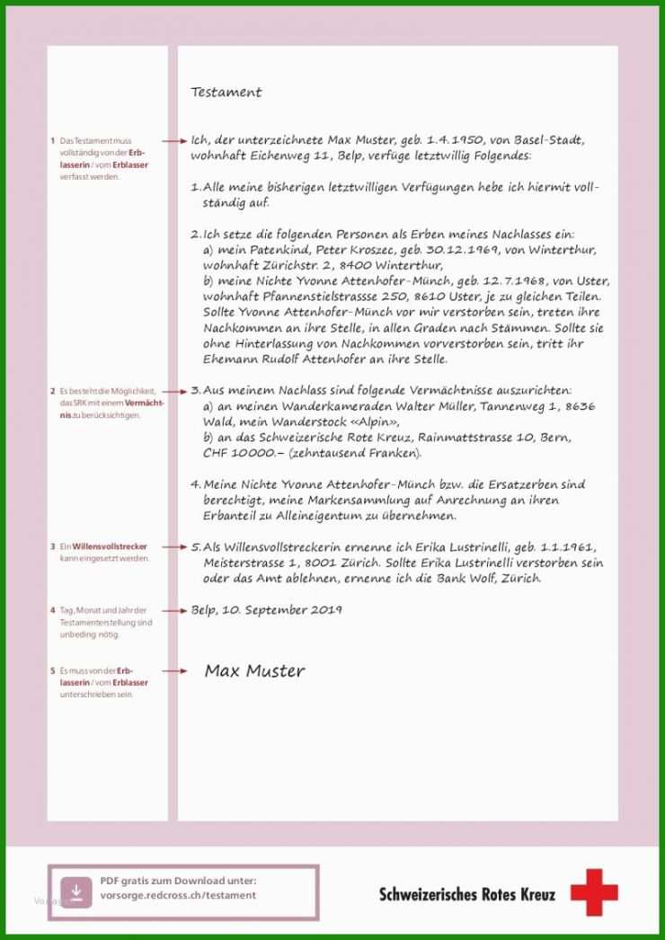 Testament Alleinstehend Muster