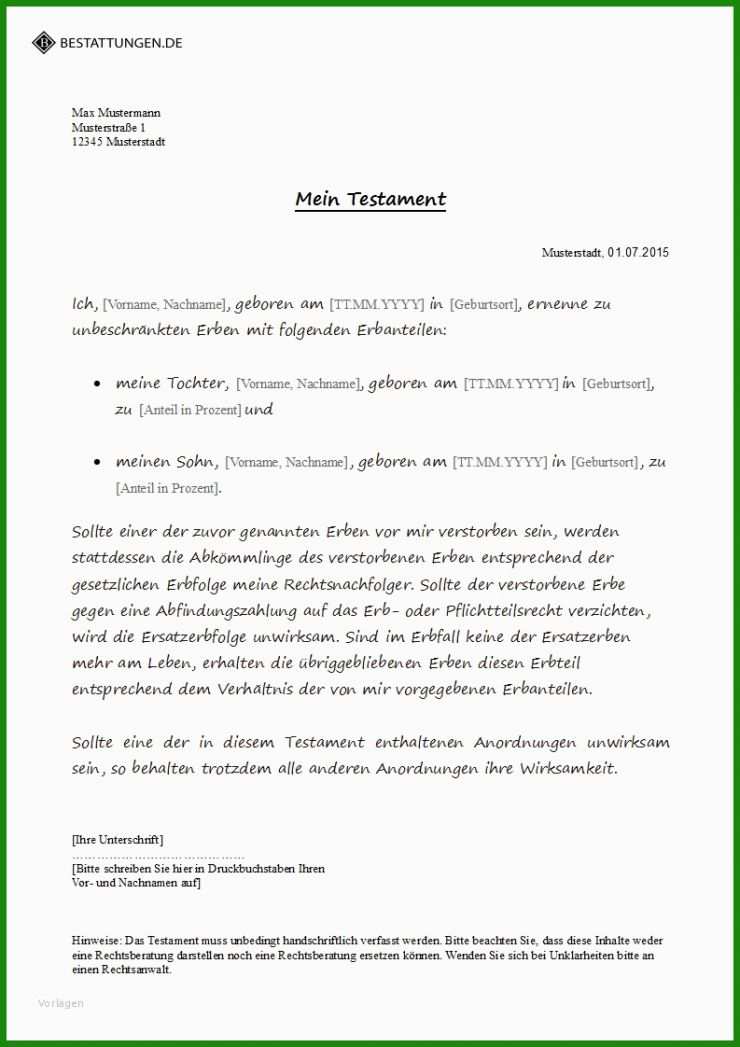Testament Aufsetzen Muster