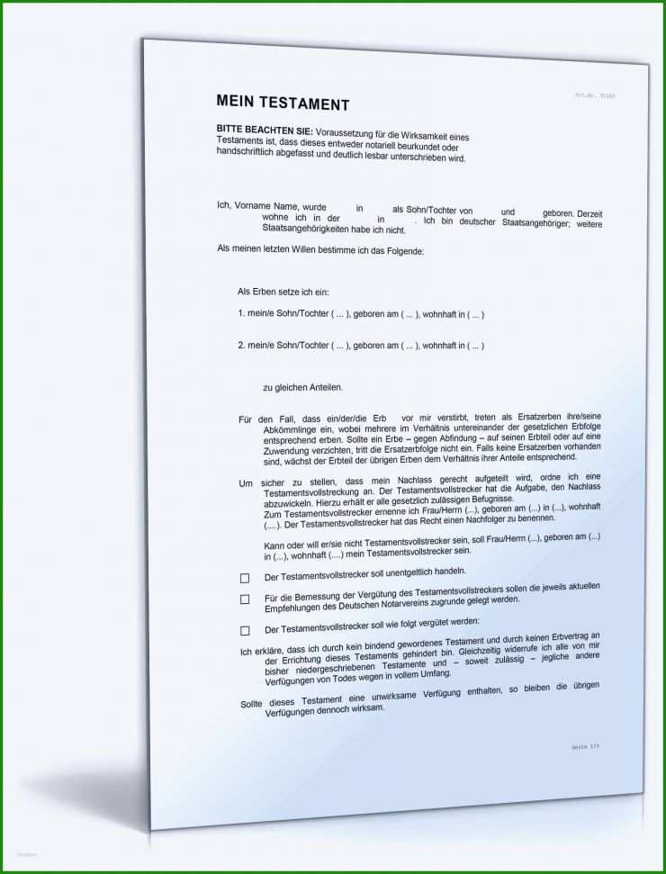 Testament Handschriftlich Vorlage