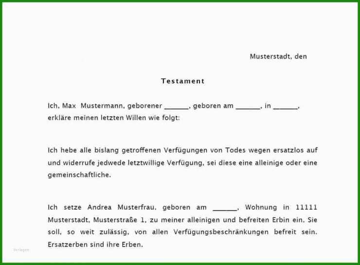 Testament Kostenlose Vorlage