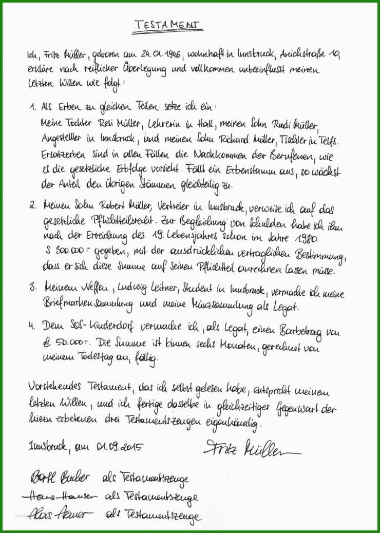 Testament Muster Handschriftlich