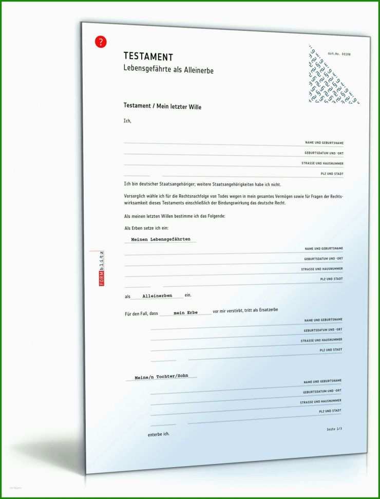 Testament Vorlage Ehepartner Alleinerbe