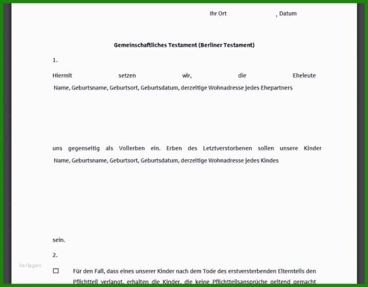 Testament Vorlagen Zum Ausdrucken