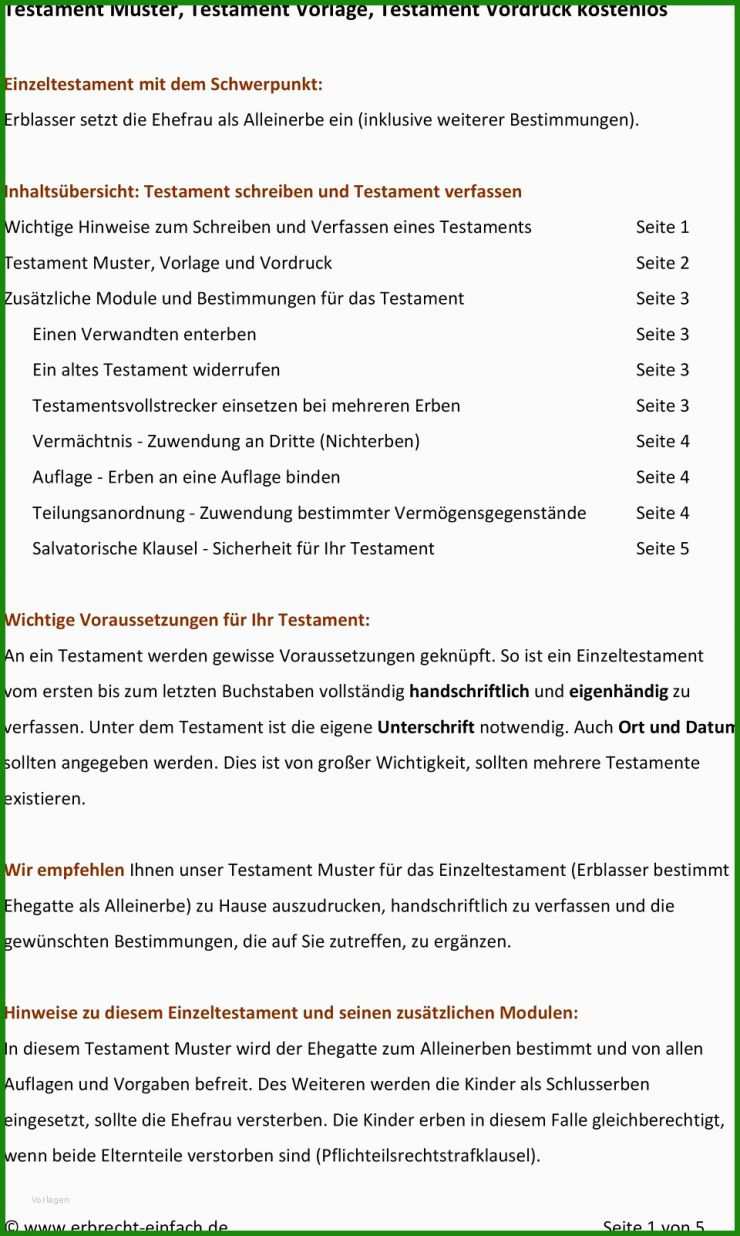Testament Vorlagen Zum Ausdrucken Kostenlos