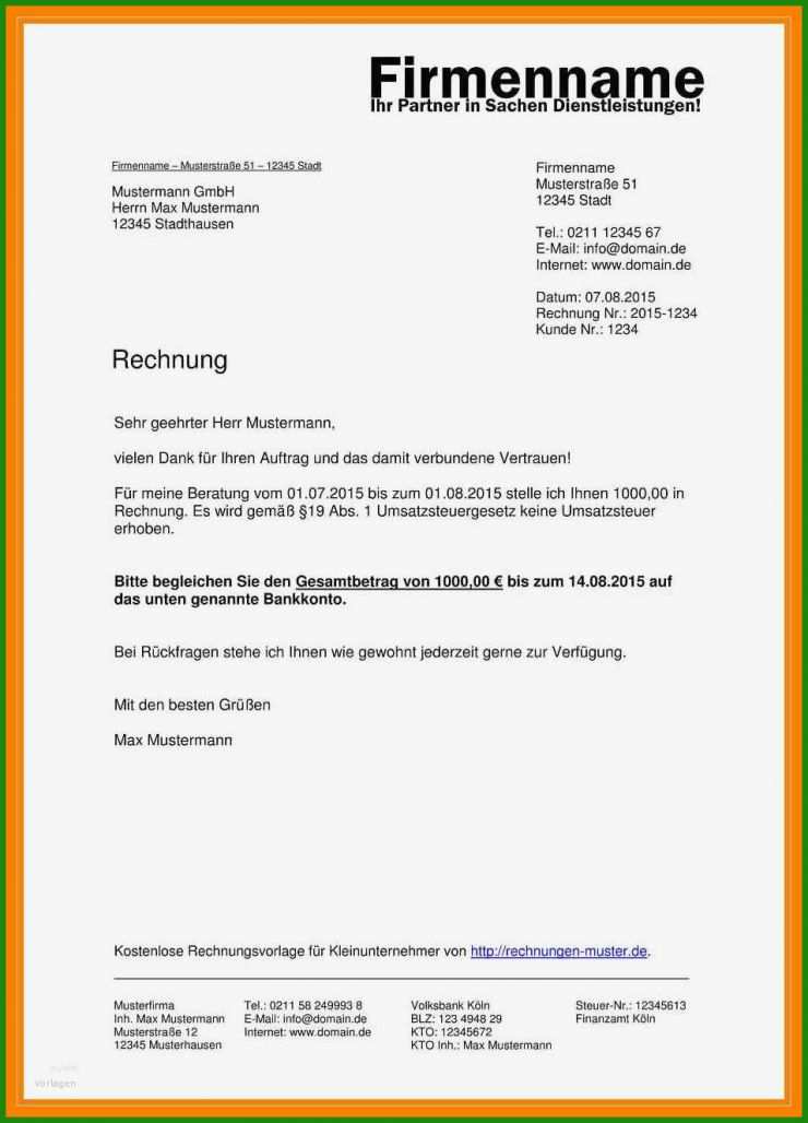 Umsatzsteuerbefreite Rechnung Vorlage