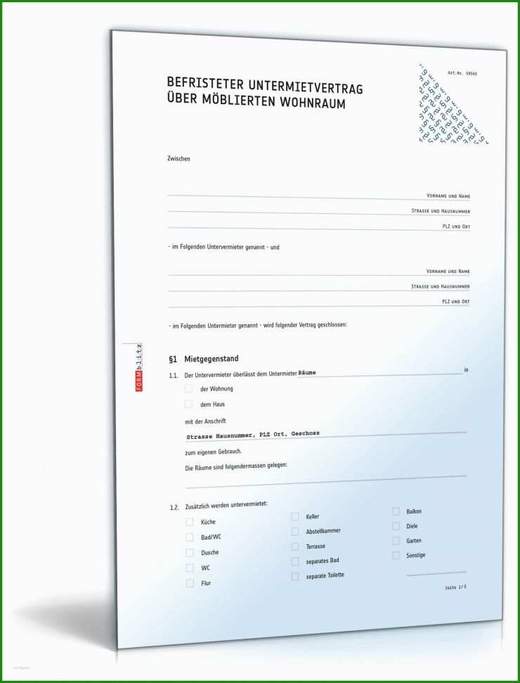Untermietvertrag Befristet Möbliert Vorlage