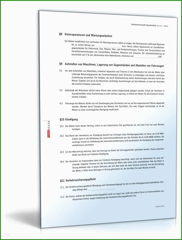 Untermietvertrag Für Gewerberäume Vorlage