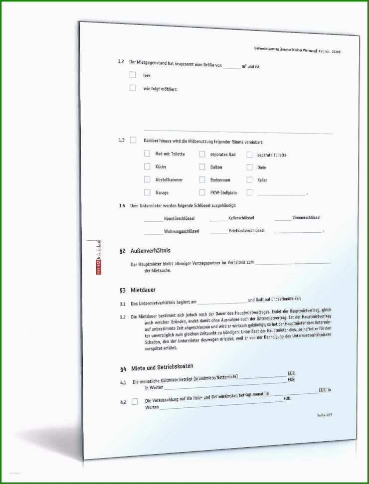 Untermietvertrag Für Wg Zimmer Vorlage