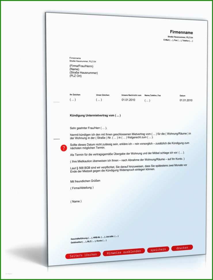 Untermietvertrag Garage Stellplatz Muster