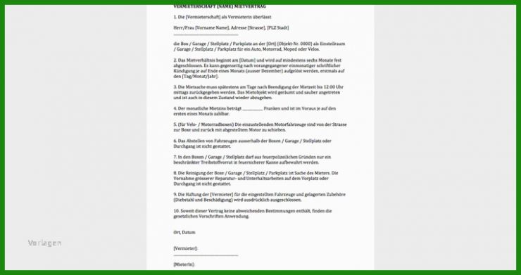 Untermietvertrag Garage Vorlage Kostenlos