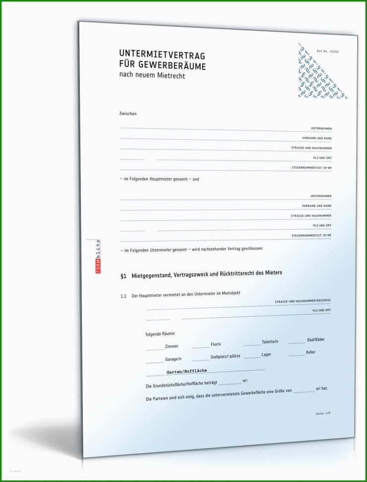 Untermietvertrag Gewerbe Vorlage Kostenlos