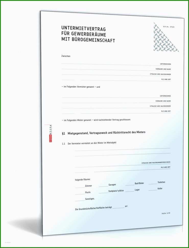 Untermietvertrag Gewerbe Vorlage Zum Ausfüllen
