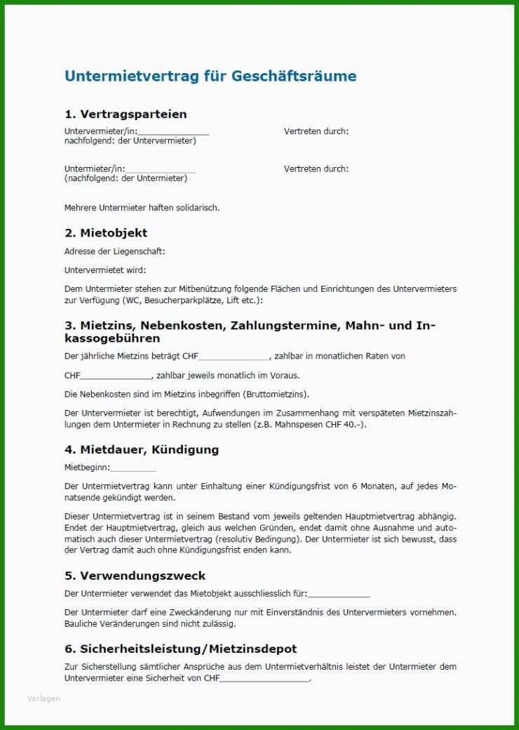 Untermietvertrag Gewerberaum Vorlage