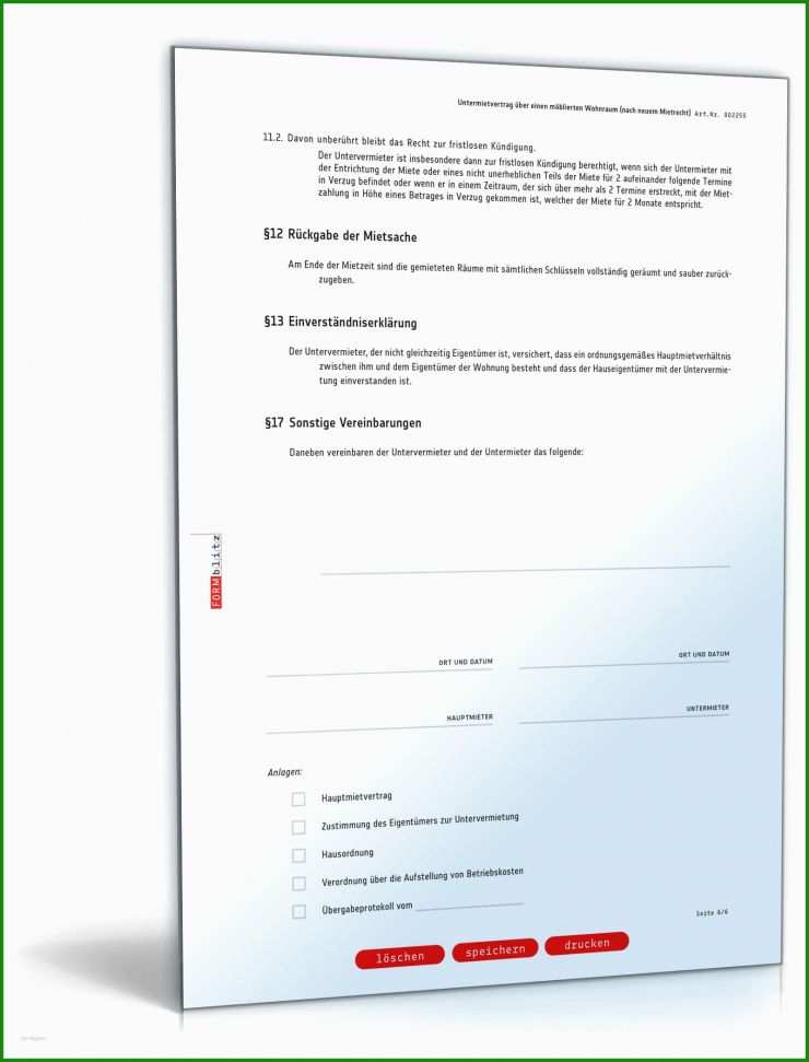 Untermietvertrag Möbliert Muster