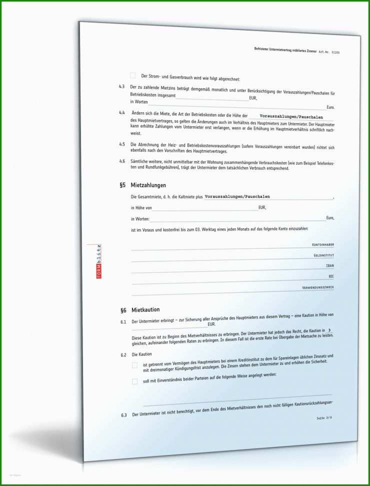 Untermietvertrag Muster Zimmer