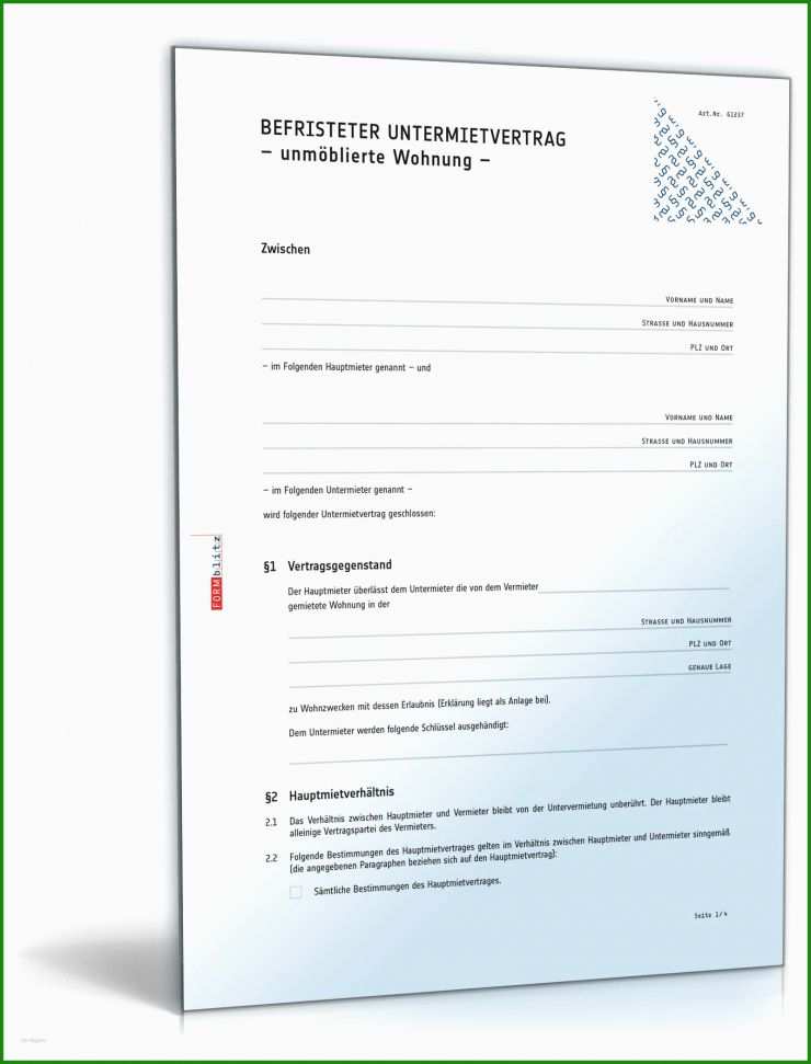 Untermietvertrag Unmöbliert Vorlage