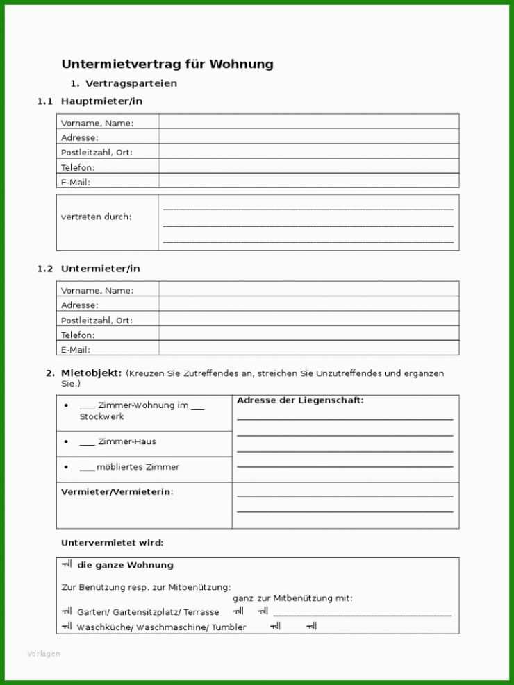 Untermietvertrag Verlängern Vorlage