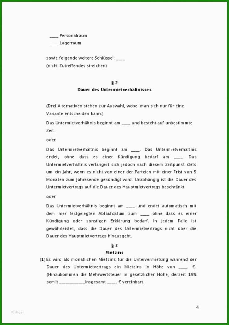 Untermietvertrag Vorlage Arbeitsamt