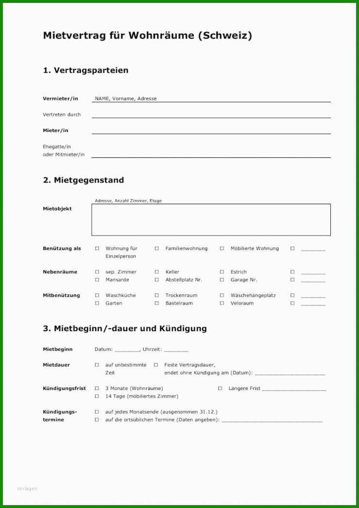 Untermietvertrag Vorlage Einfach