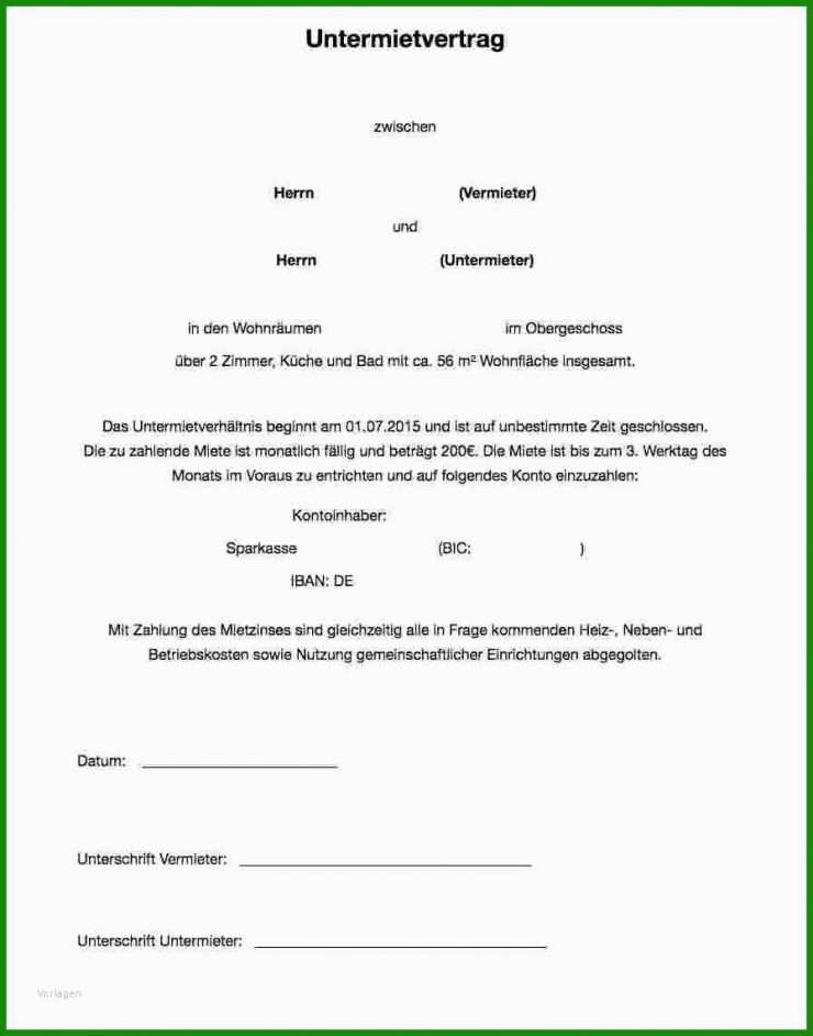 Untermietvertrag Vorlage Study