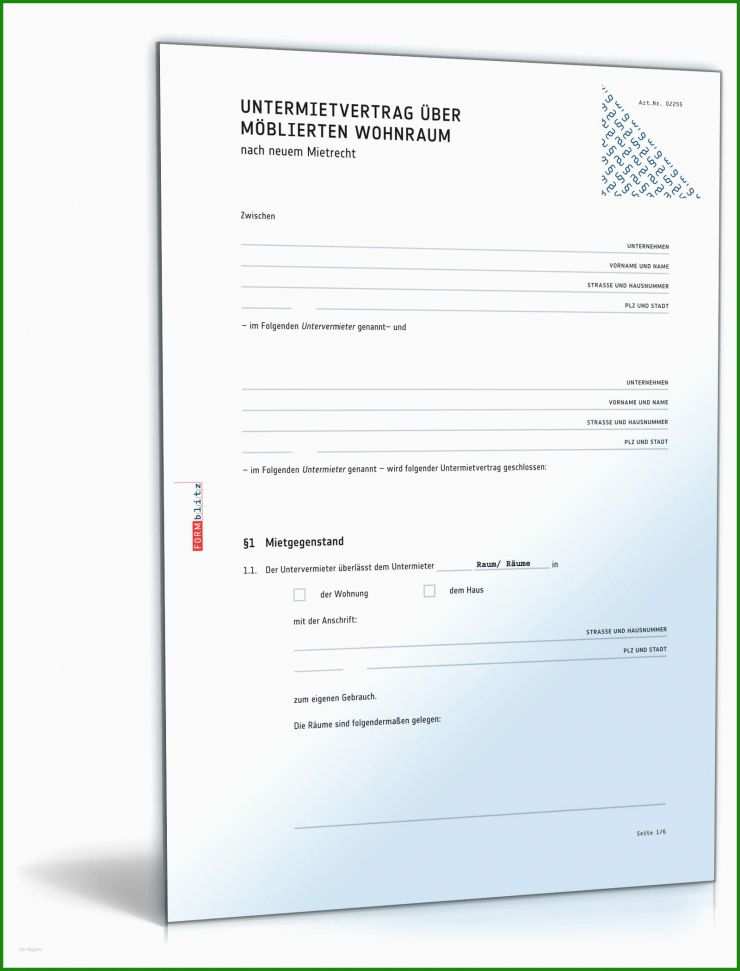Untermietvertrag Wohnung Muster Kostenlos