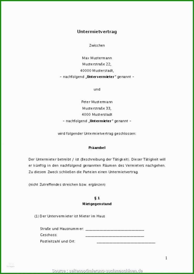 Untermietvertrag Word Vorlage