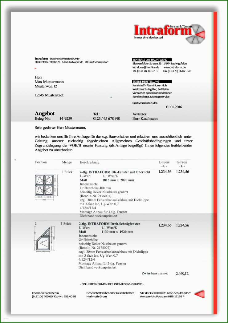 Unverbindliches Angebot Muster