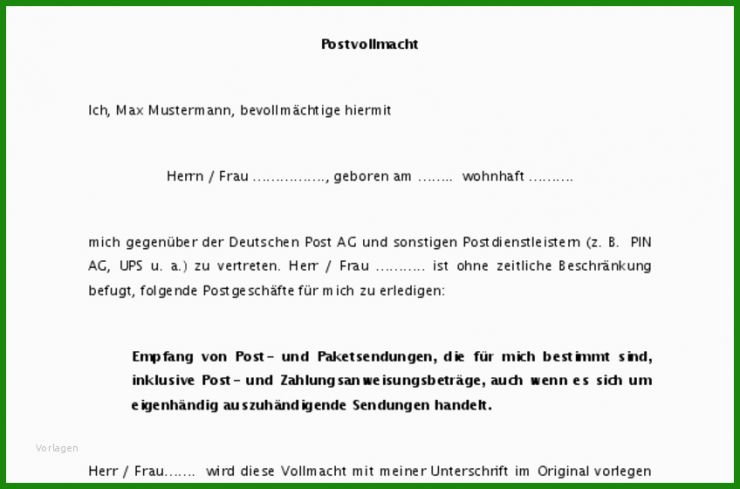 Ups Vollmacht Vorlage