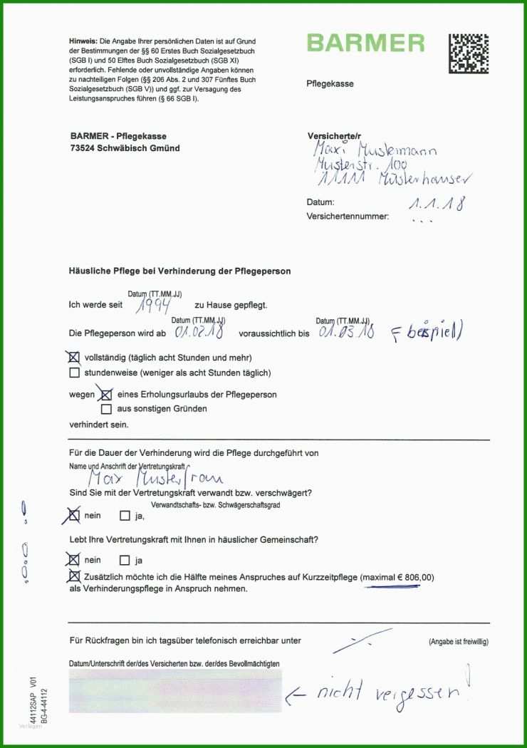 Verhinderungspflege Rechnung Muster