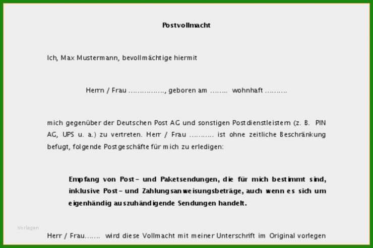 Vollmacht Abholung Vorlage