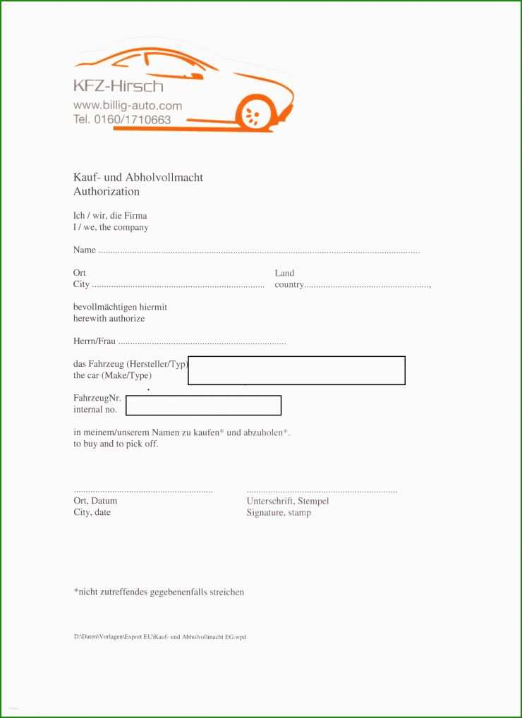 Vollmacht Auto Ausland Muster