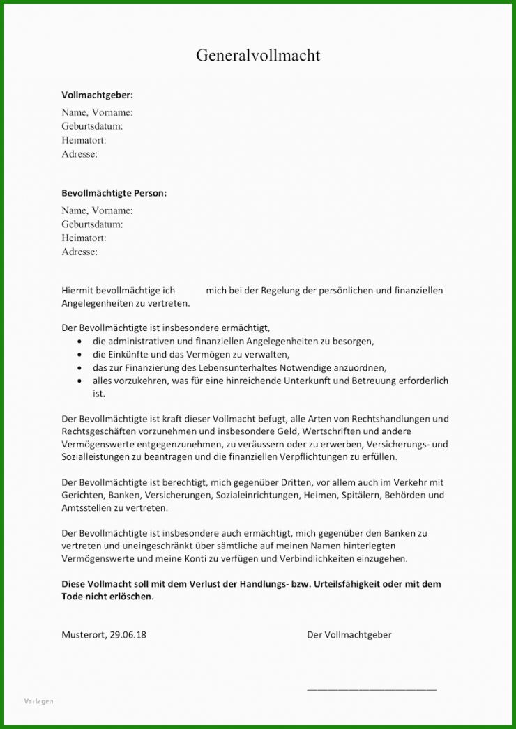 Vollmacht Bankkonto Vorlage