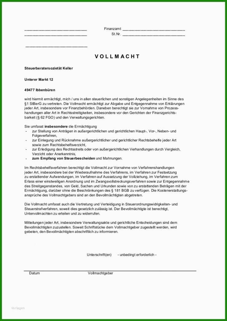 Vollmacht Für Finanzamt Muster