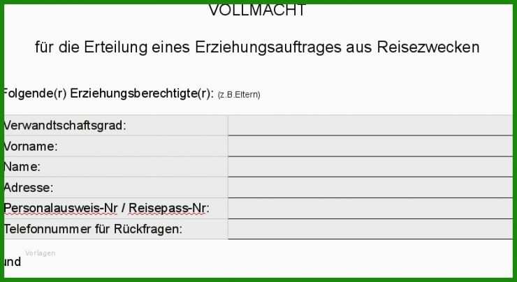 Vollmacht Für Großeltern Bei Abwesenheit Der Eltern Muster