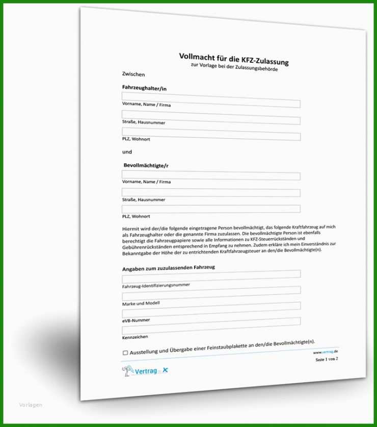 Vollmacht Kfz Ummeldung Muster