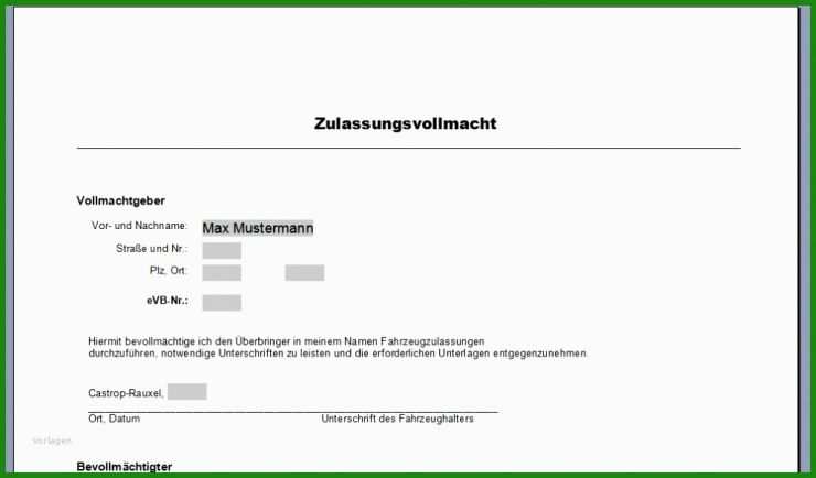 Vollmacht Kfz Verkauf Muster