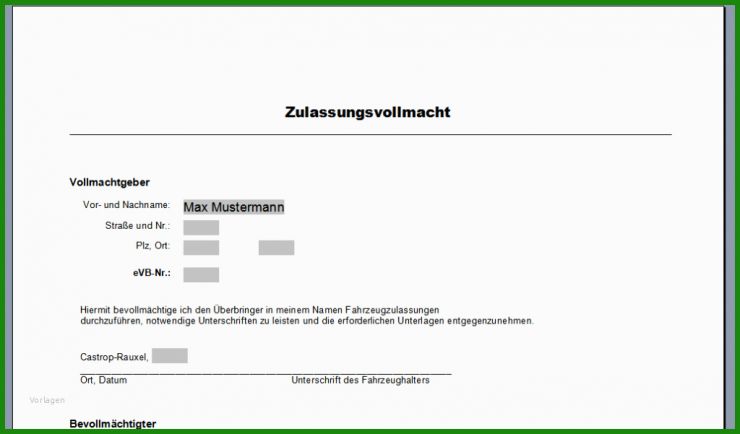 Vollmacht Kfz Zulassung Vorlage