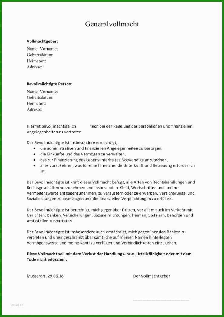 Vollmacht Konto Vorlage