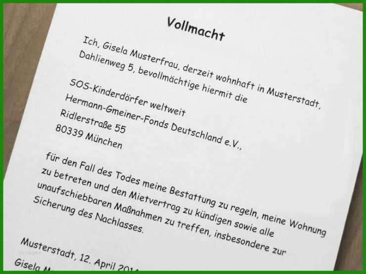 Vollmacht Lebensgefährte Vorlage