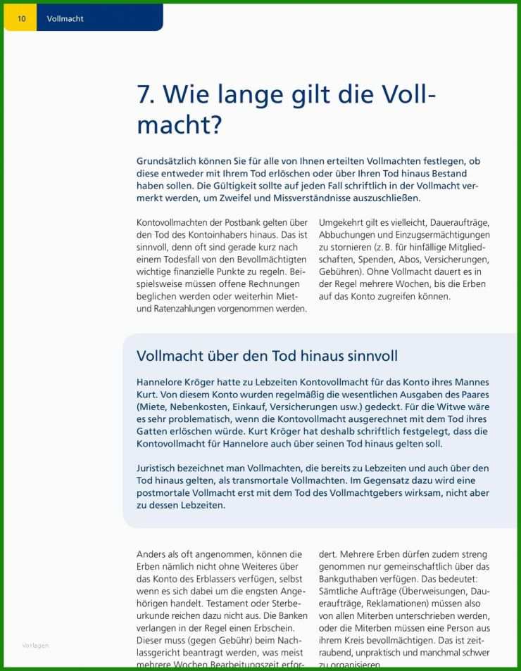 Vollmacht Muster Bankkonto