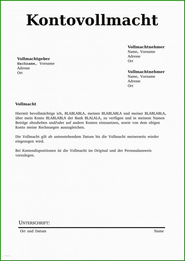 Vollmacht Schreiben Vorlage