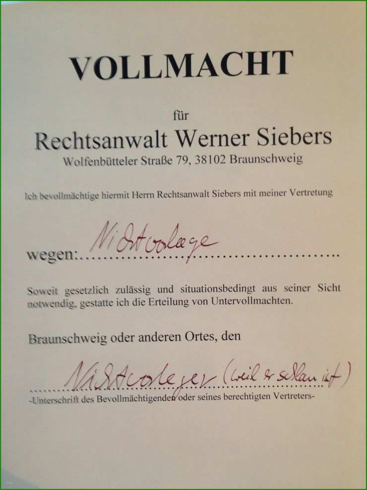 Vollmacht Vertretung Vor Gericht Muster