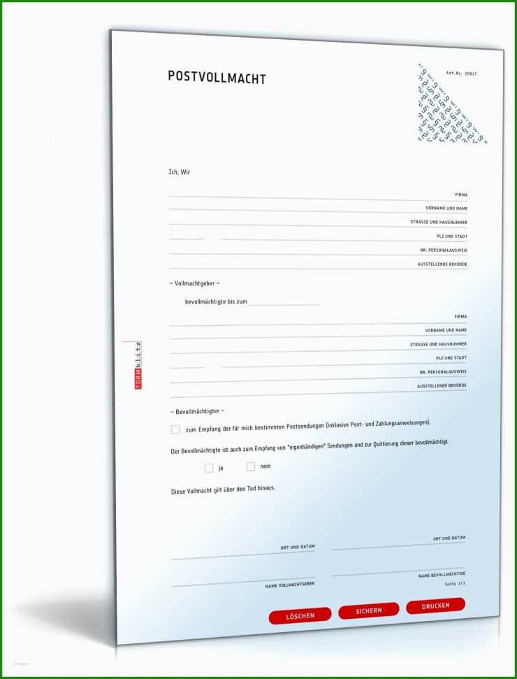 Vollmacht Vorlage Post Abholen