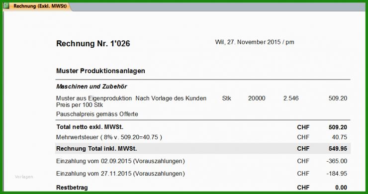 Vorauszahlung Rechnung Muster
