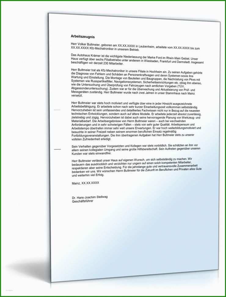 Vorlage Anforderung Arbeitszeugnis