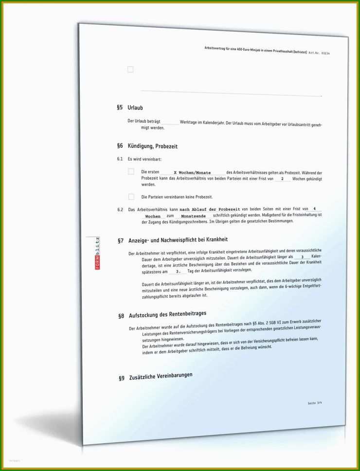 Vorlage Arbeitsvertrag 400 Minijob