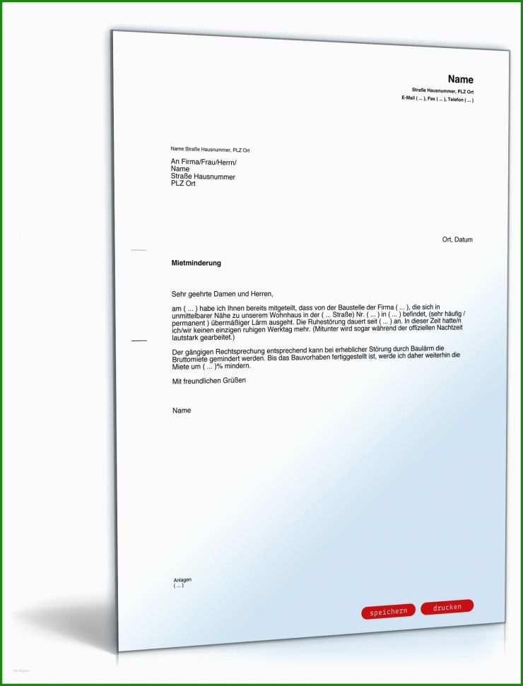 Vorlage Brief Mietminderung 2 Vorlage Brief Mietminderung