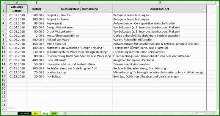 Vorlage Einnahmen Ausgaben Rechnung Verein