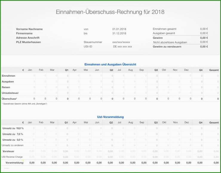 Vorlage Einnahmen-überschuss-rechnung