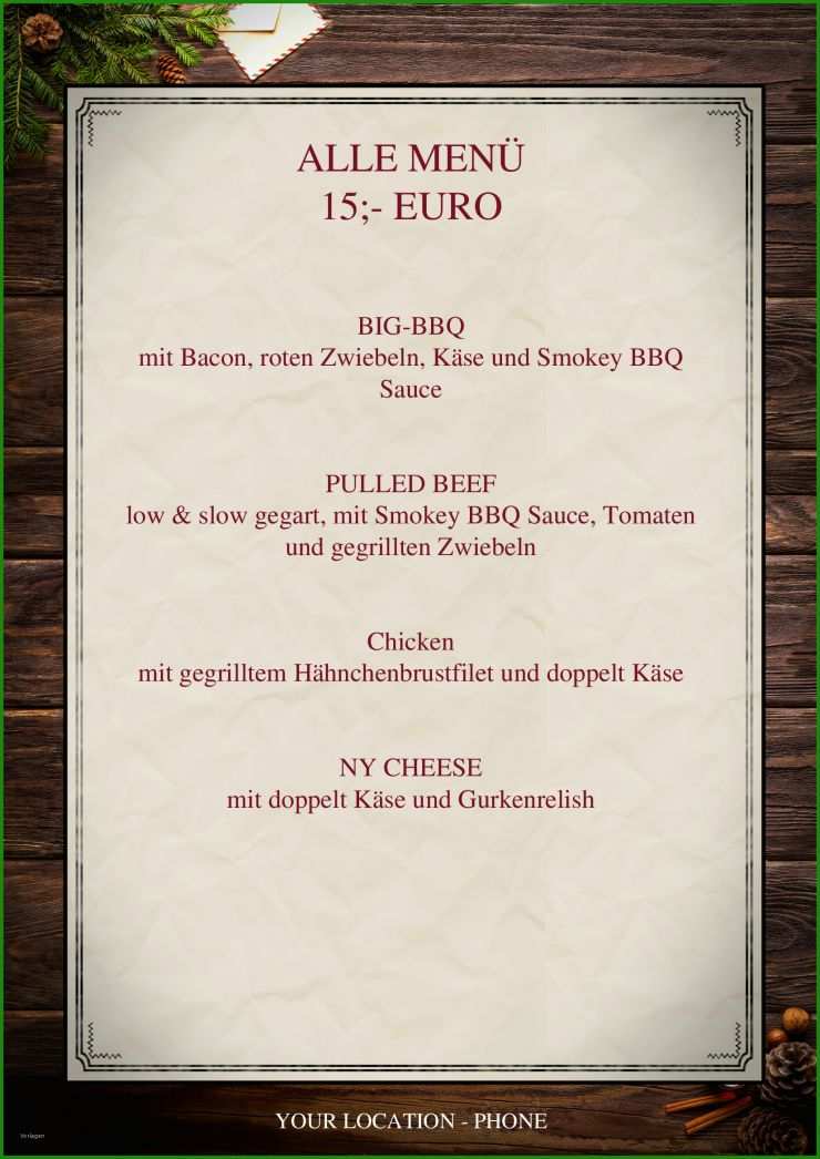 Vorlage Festliche Speisekarte